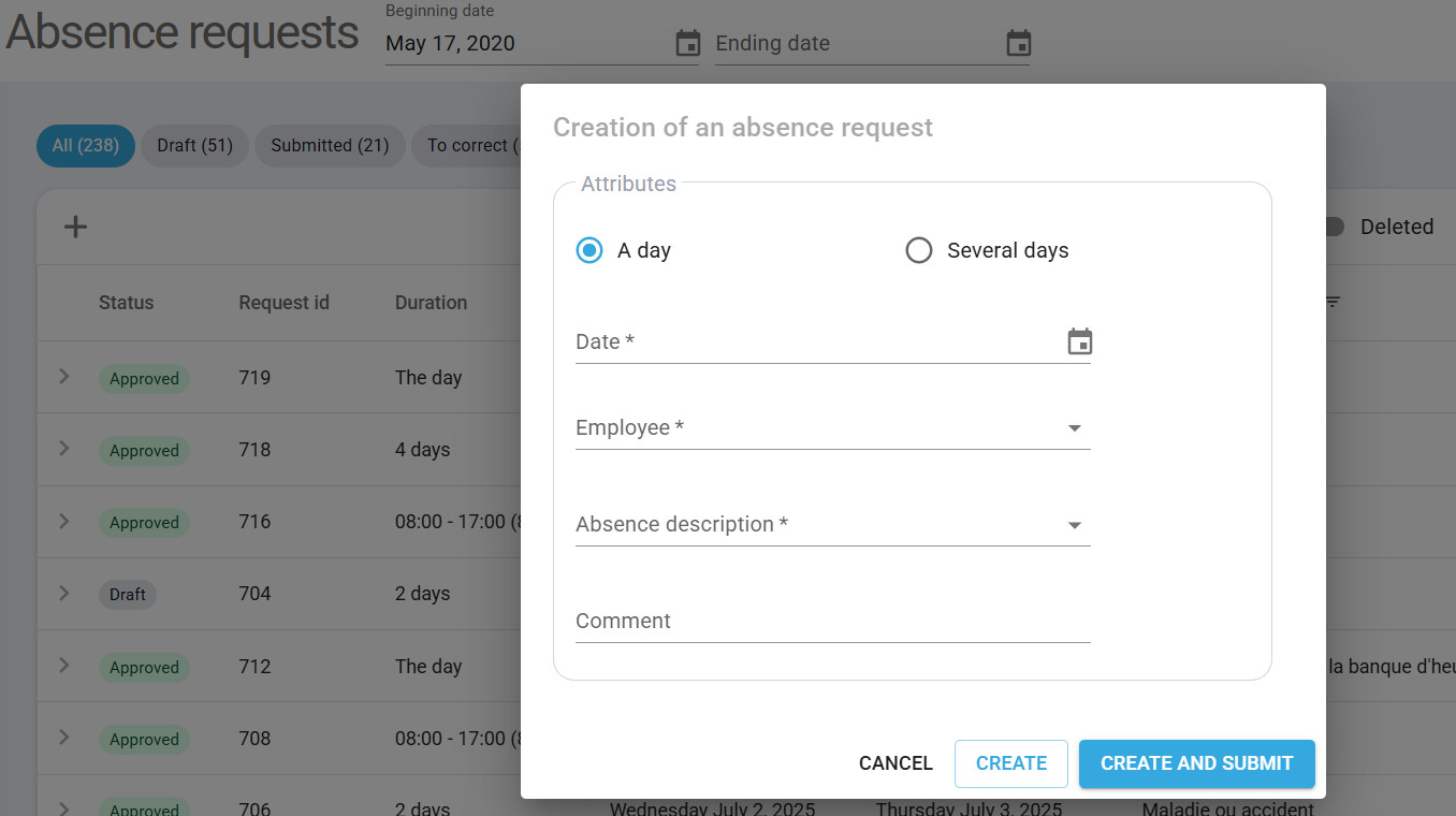Simple absence request